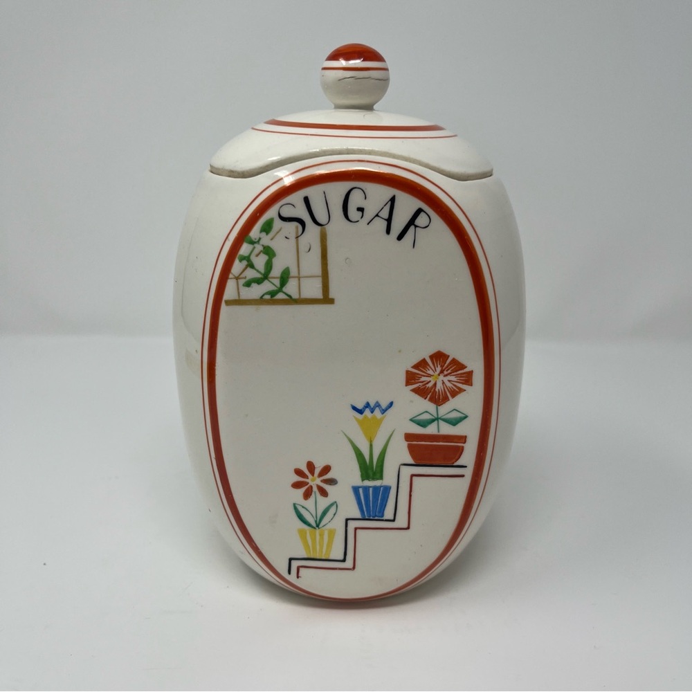 Vintage Ceramic Sugar Jar with Flowers Accents Japanese